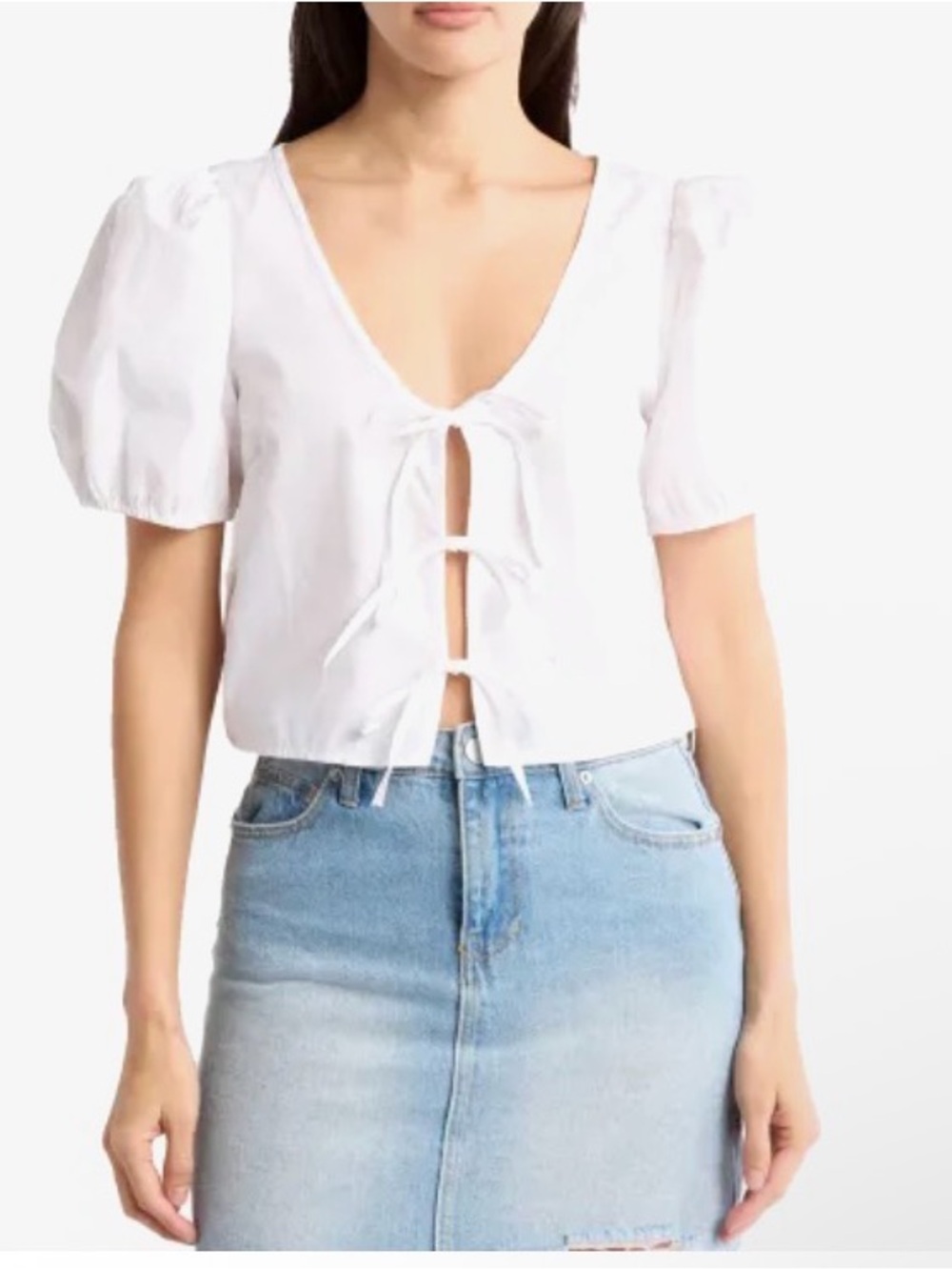 Abound White Tie-Front Puff Sleeve Blouse